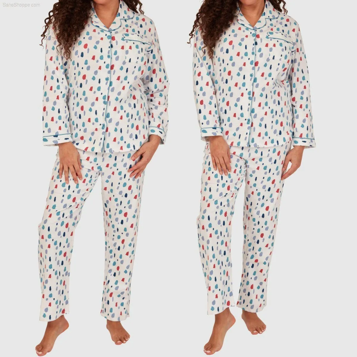 Women's Brushed Cotton Long Sleeve Wincey Pyjama Set Loungewear