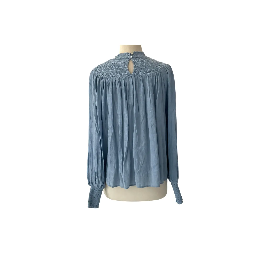 ZARA Light-blue Embroidered High-neck Blouse | Gently Used |