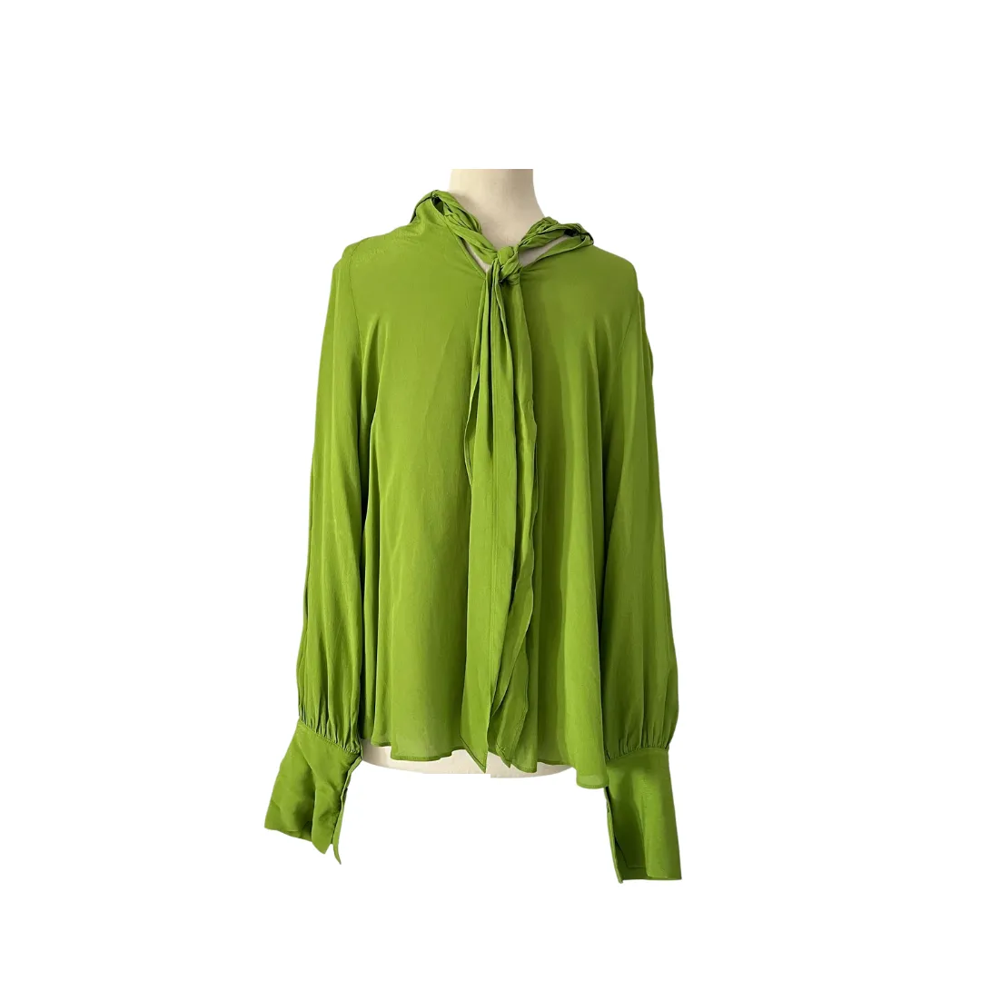 ZARA Parrot Green Front-knot Layered Blouse | Gently Used |