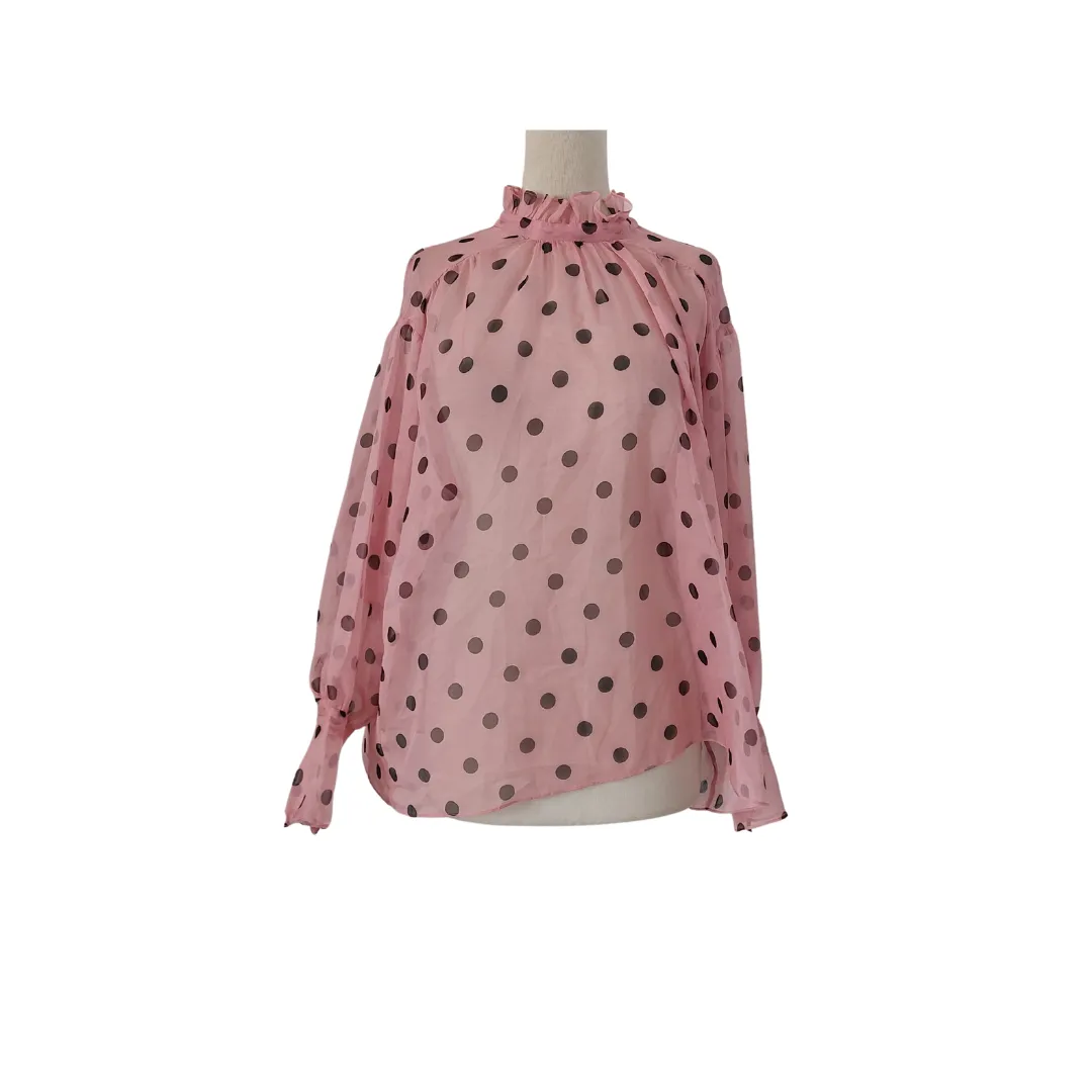 ZARA Pink Polka-dot Sheer Blouse | Brand New |