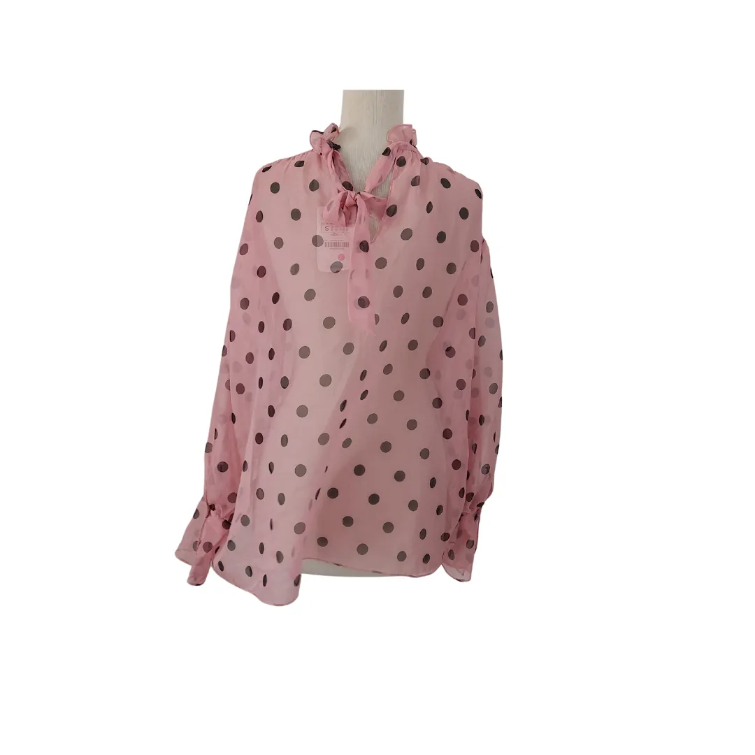 ZARA Pink Polka-dot Sheer Blouse | Brand New |